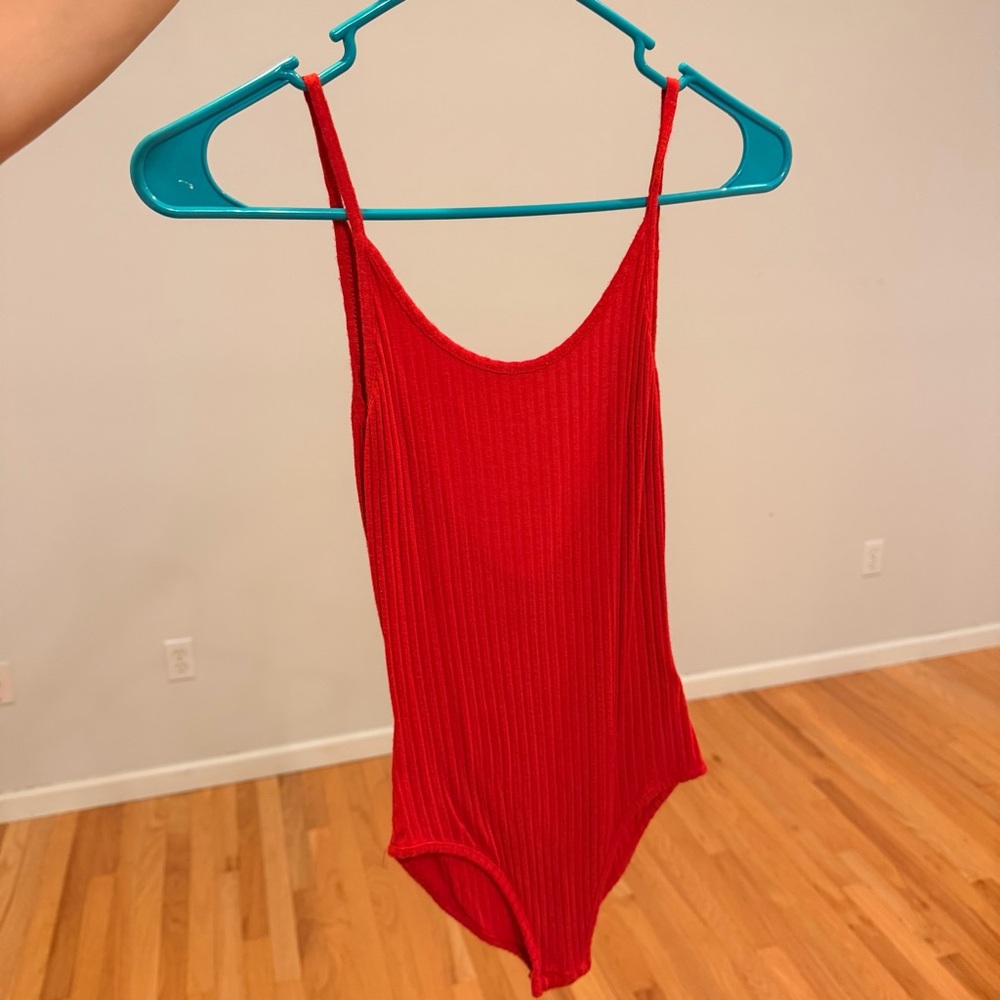 OUT FROM UNDER RED RIBBED BODYSUIT